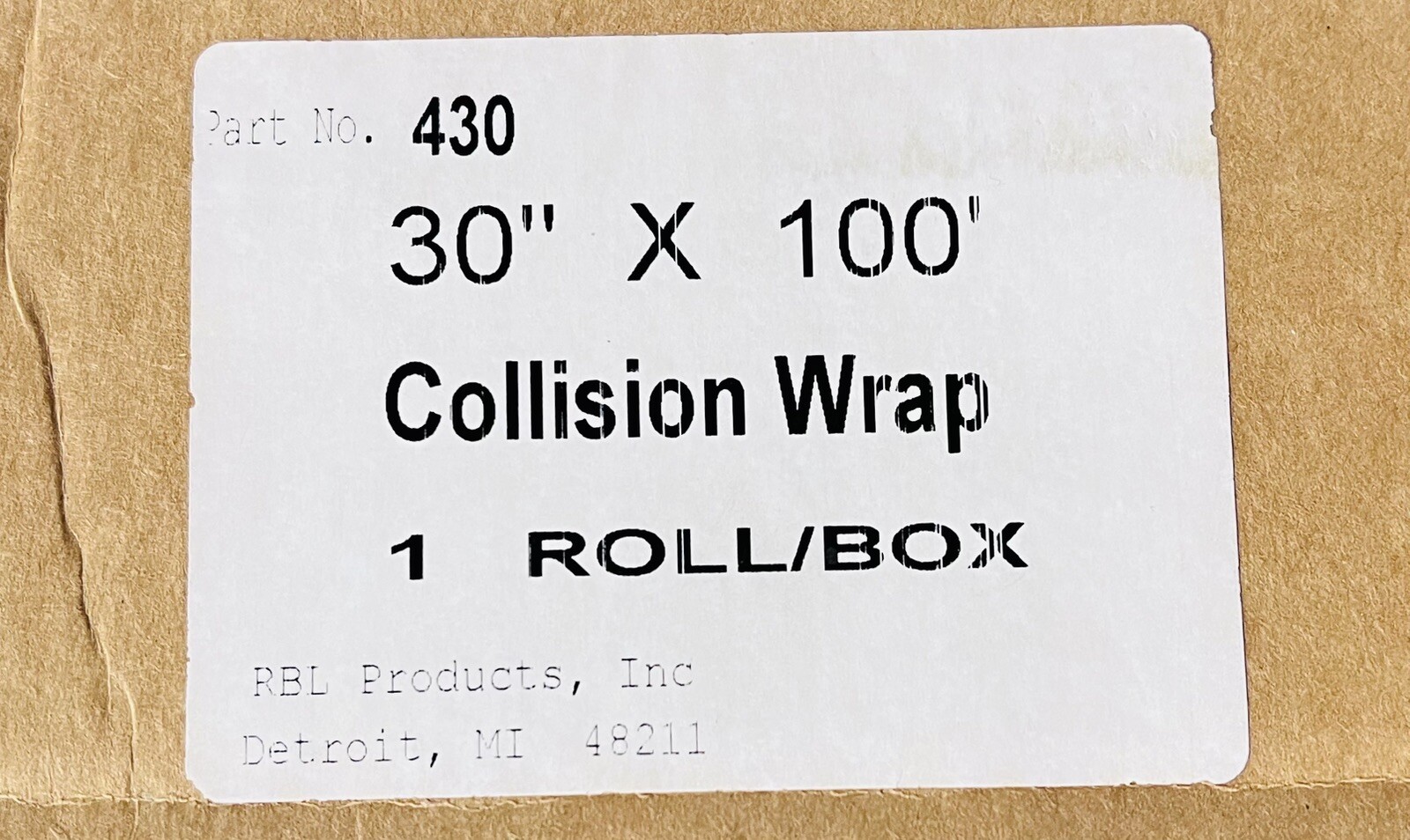 RBL Continuous Roll Self-Adhering Collision Wrap - 30" x 100' x 3mil - CLOSEOUT