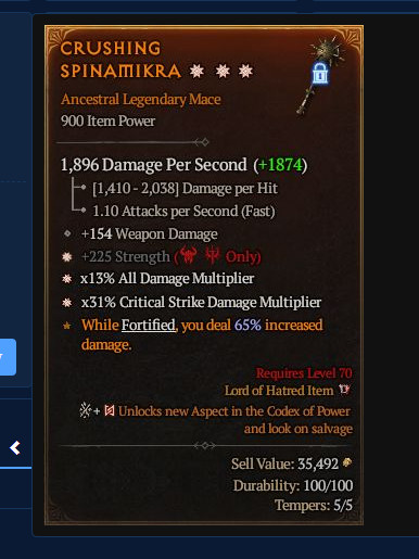🌟🌟🌟DIABLO 4❄️SEASONAL 14🔥LEGENDACY 1H MACE🔥3GA-STR+ALL DMG+CRIT DMG