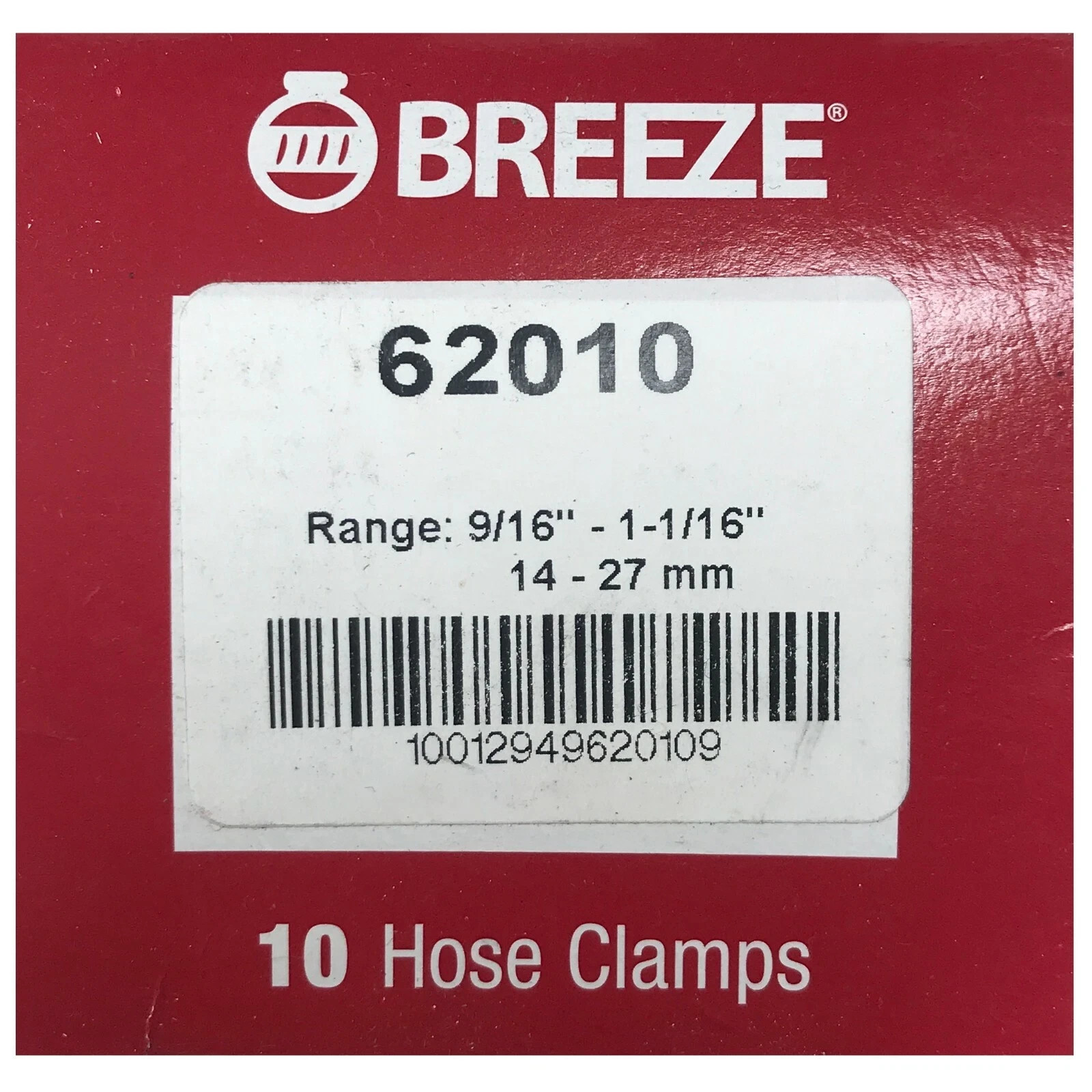 Box of 10 #10 Stainless Steel 9/16" to 1-1/16" Worm Gear Hose Clamp 1/2 Band USA