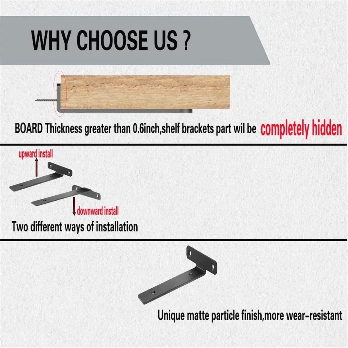 4 Pack Floating Shelf Brackets,6 Inch Heavy Duty Industrial Wall Shelf Bracket,B