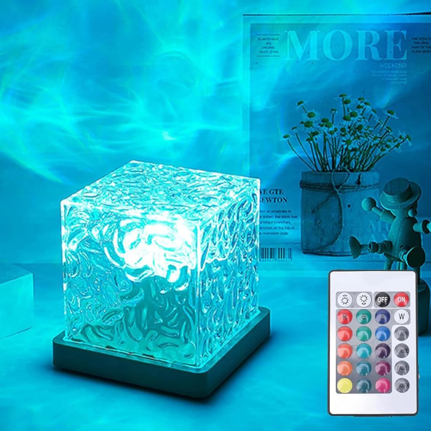 Ocean Wave Projector Light, 16-Color LED Shower Lamp with Remote, 3D Water Rippl