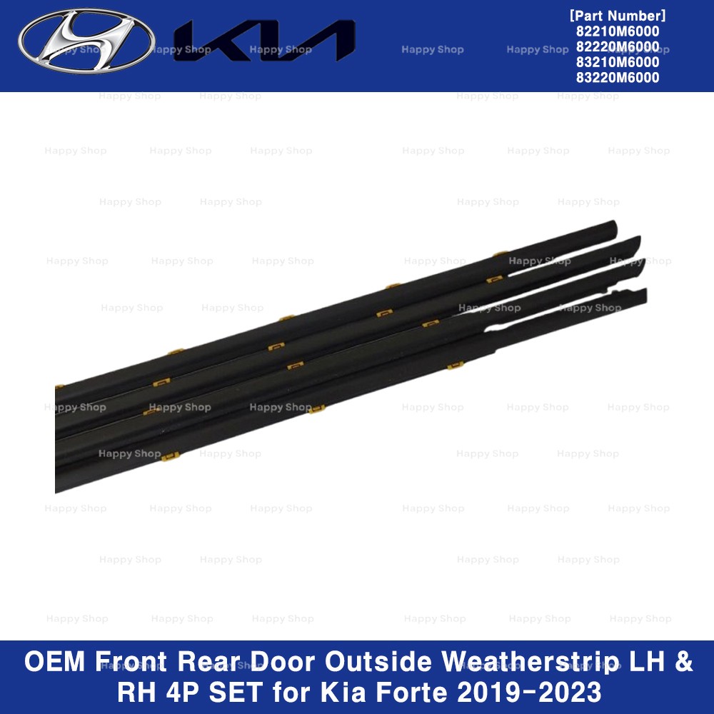 OEM Front Rear Door Outside Weatherstrip LH & RH 4P SET for Kia Forte 2019-2023