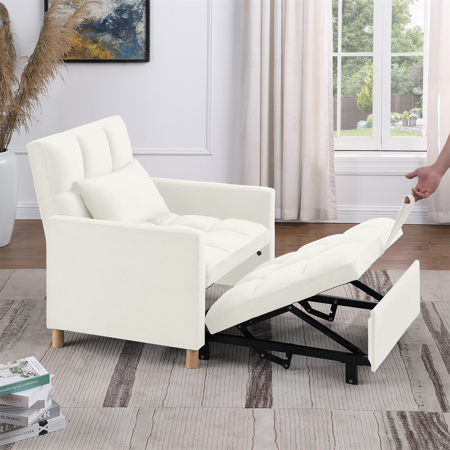 Convertible Sofa Bed Chair 3-in-1 Multi-Functional Folding Sofa Beige New