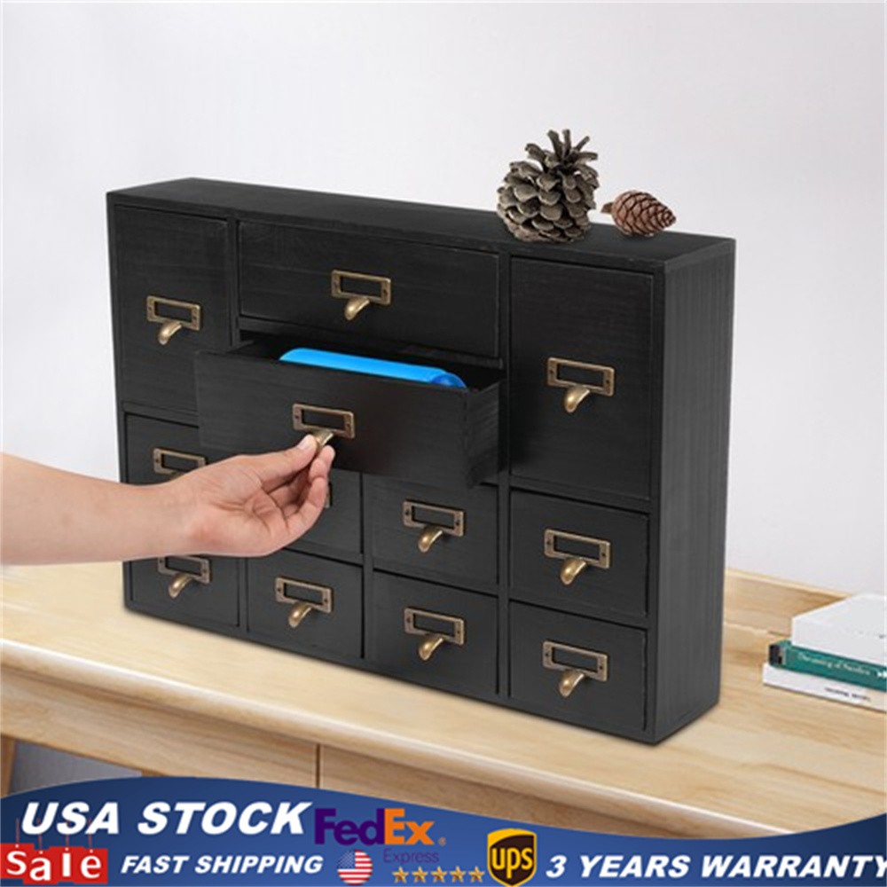 Desk Organizer with 12 Drawers Wooden Desktop Storage Cabinet Storage Box Case
