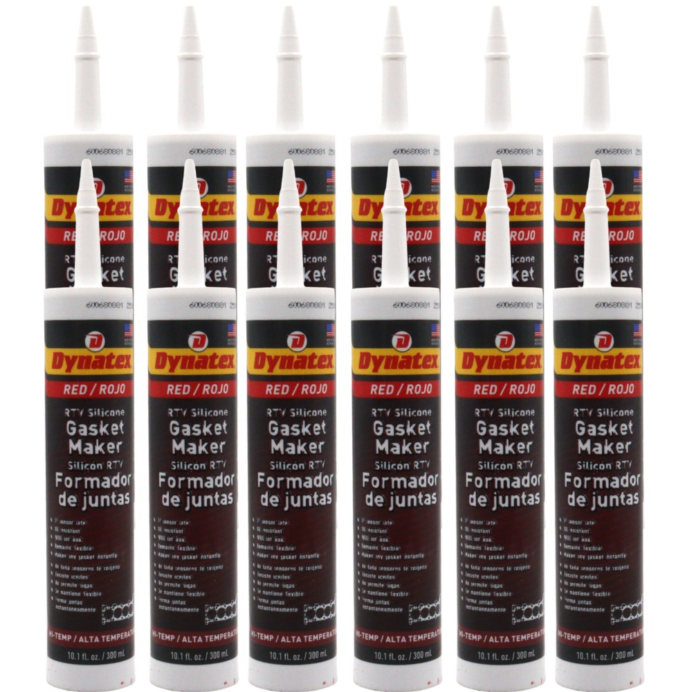Dynatex Red Hi-Temp RTV Gasket Maker 10.1oz Tube - Sensor Safe, 650°F (12-Pack)