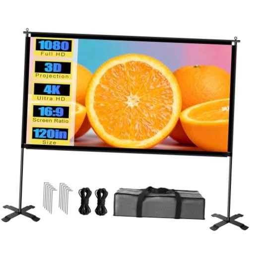 120 inch Outdoor Projector Screen with Stand, Portable Projector Screen with