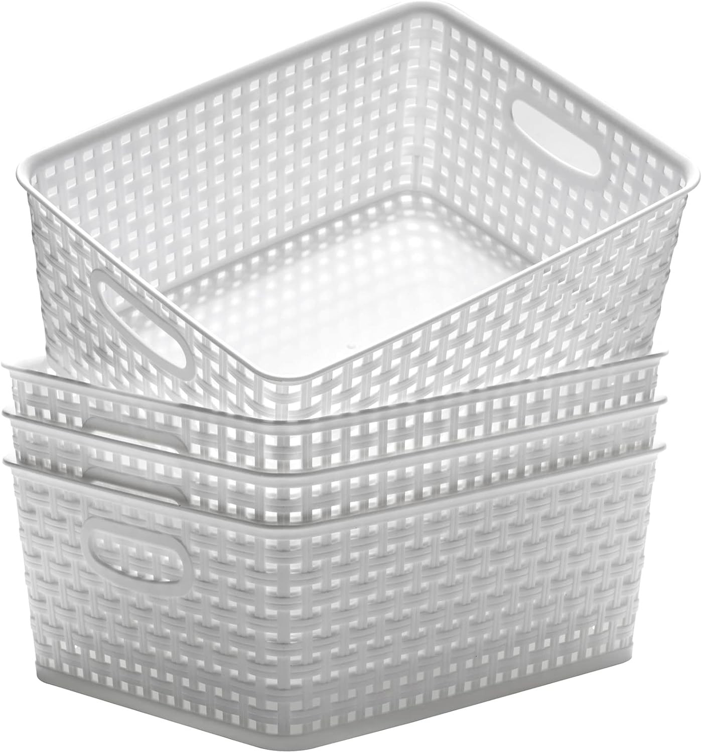 Plastic Storage Baskets for Organizing,11.42"X9"X4.7",Pack of 4 (White)