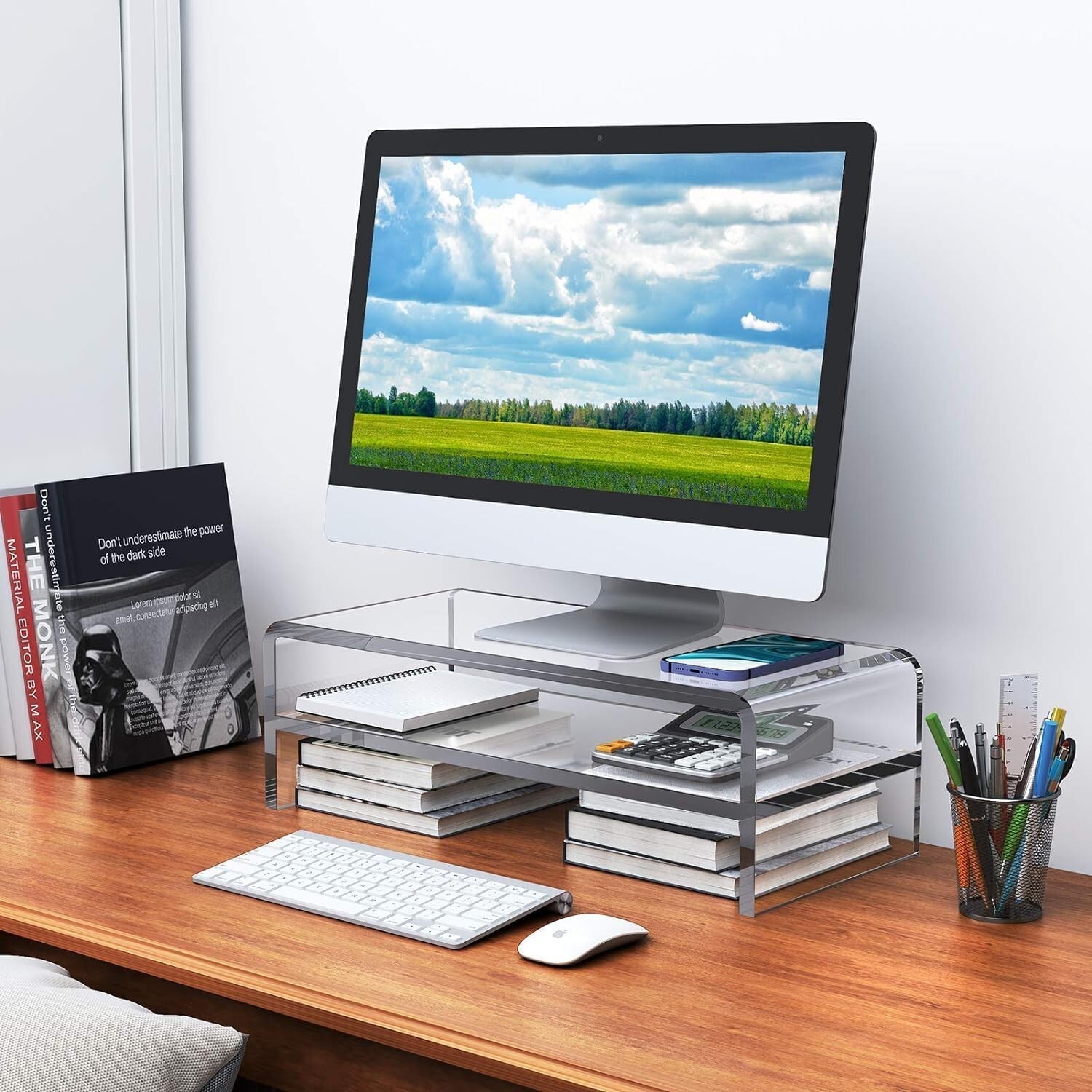 OPEN BOX|Acrylic Monitor Stand,2 Tiers Computer Monitor Riser(18x8x5.5 inches)