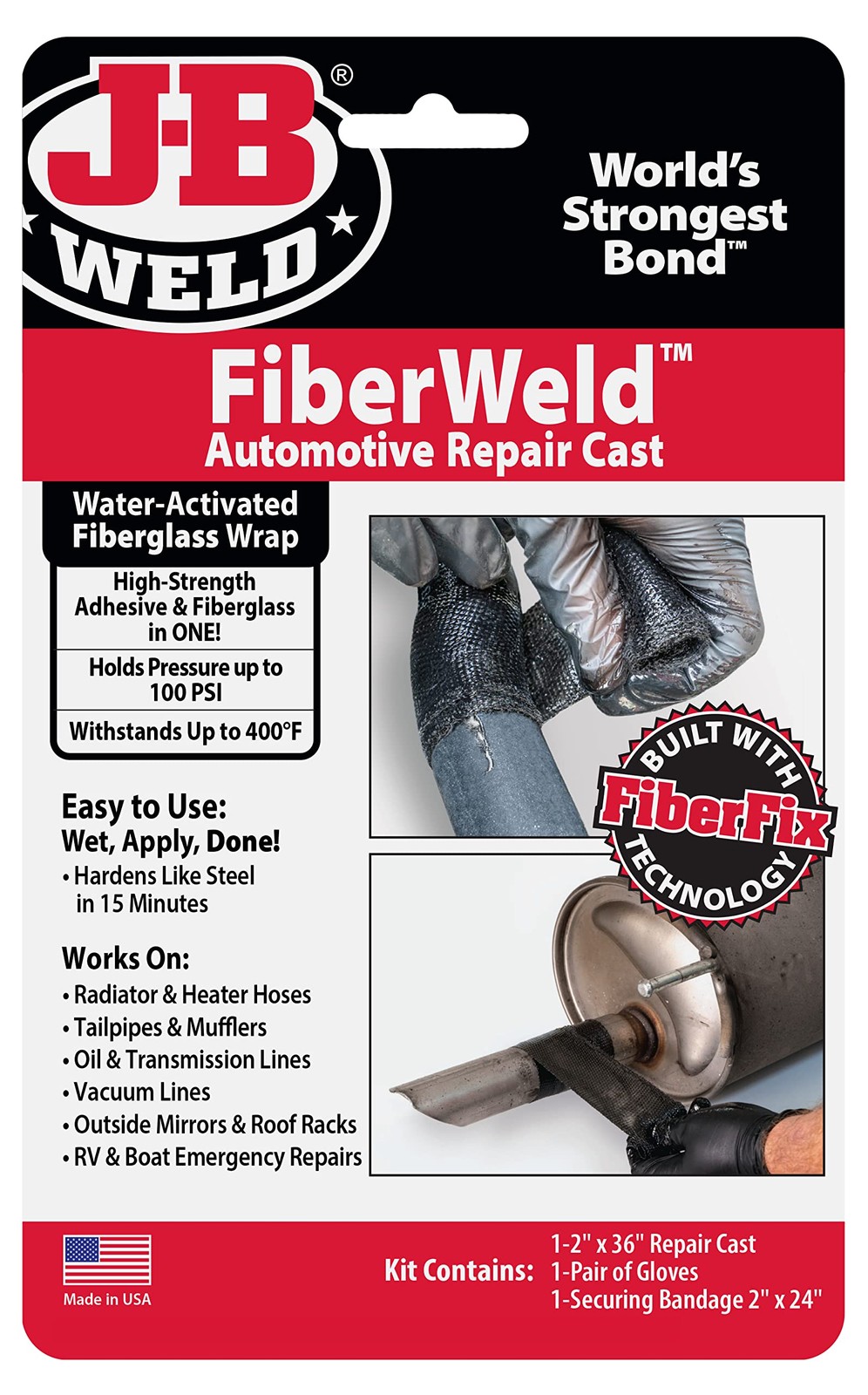 J-B Weld 38237 FiberWeld 2 in. W x 36 L Automotive Repair 2" x 36", Black