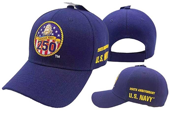 US NAVY 250TH ANNIVERSARY SHIP EMBROIDERED BLUE HAT CAP OFFICIALLY LICENSED