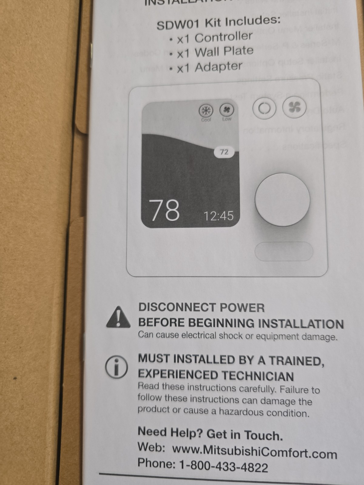 Mitsubishi Electric PAC-SDW01RC-1 Simple Ductless Wired Remote Controller