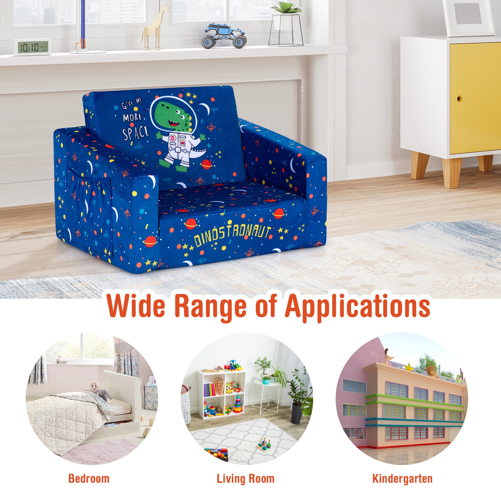 Kids 2 in 1 Convertible Sofa Children Flip-out Chair Lounger Couch Sleeper