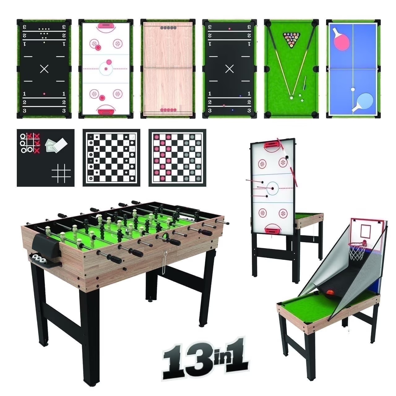 Realplay  13-In-1 Multi Game Table for Arcade Games of Foosball, Air Hockey, and