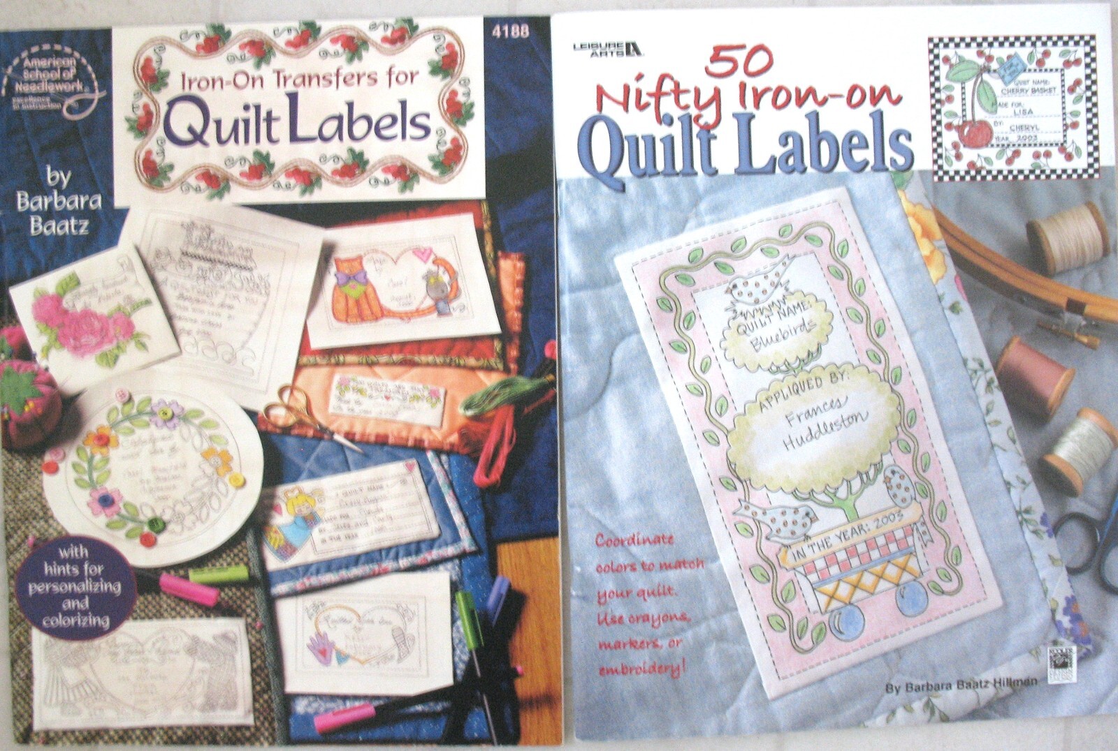 IRON ON TRANSFERS ~ Quilt Label ~ Personalize with LOve BOOKS uncut new lot of 2
