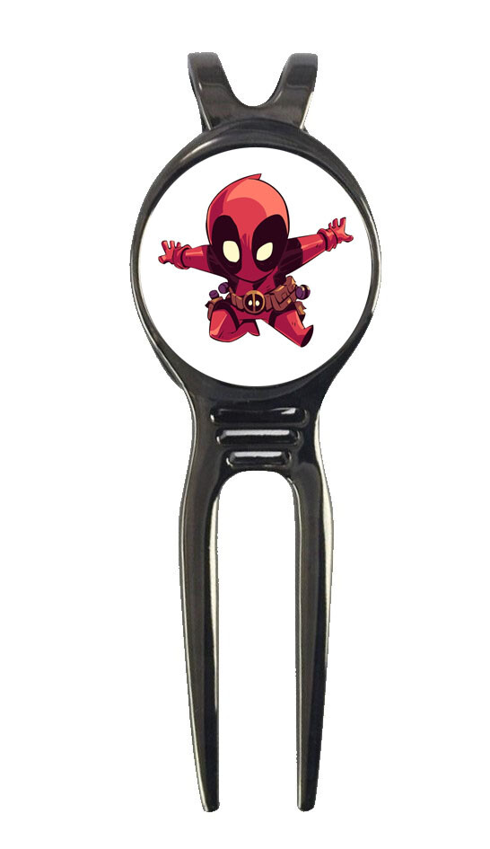 Deadpool Chibi Marvel Golf Ball Marker + Black Gunmetal Divot Tool