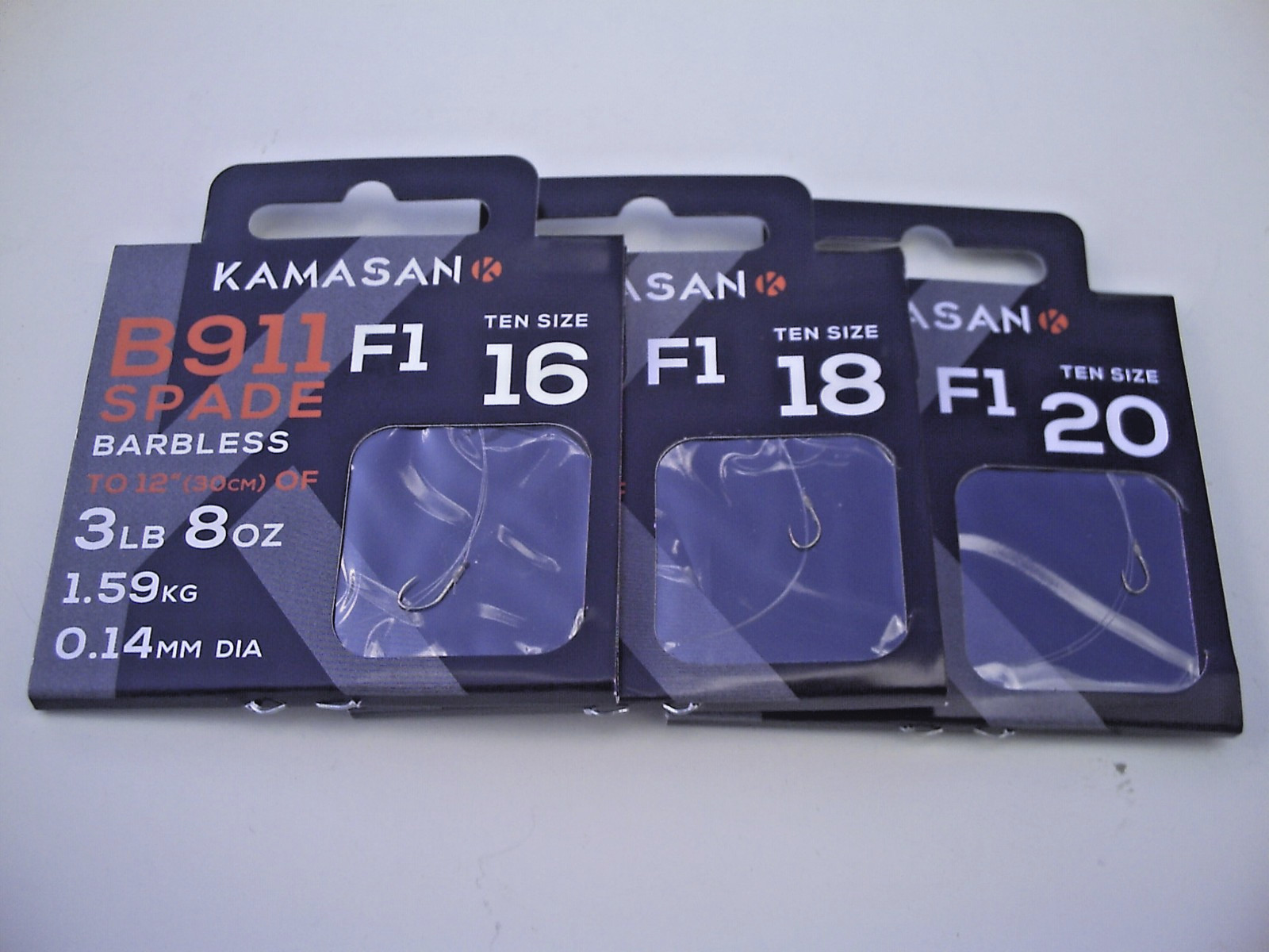 30 x Assorted B911 F1  Barbless Hooks to Nylon. Sizes  16,  18 & 20.