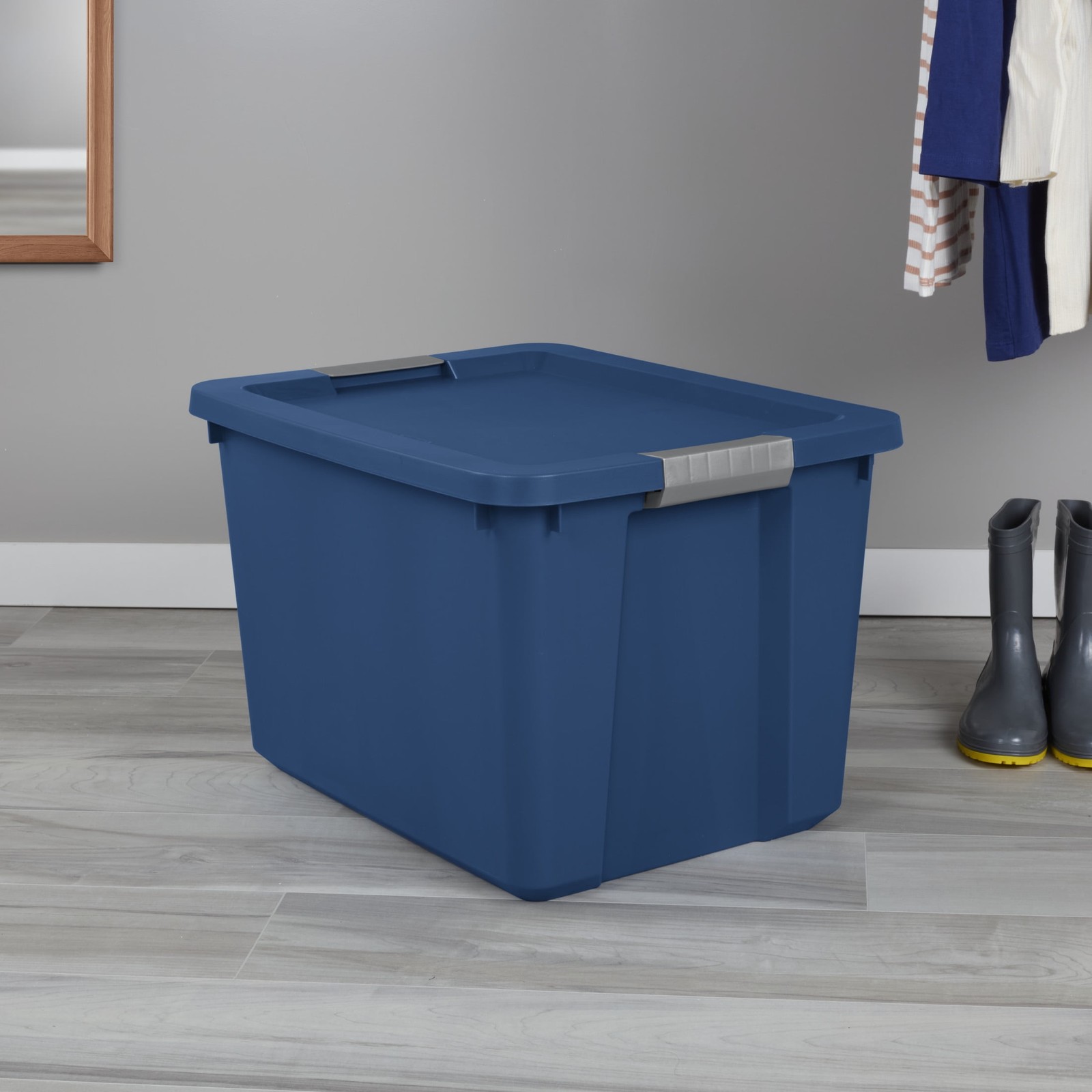 20 Gallon Large Storage Bin, Plastic Storage Container with Latch Lid, Blue