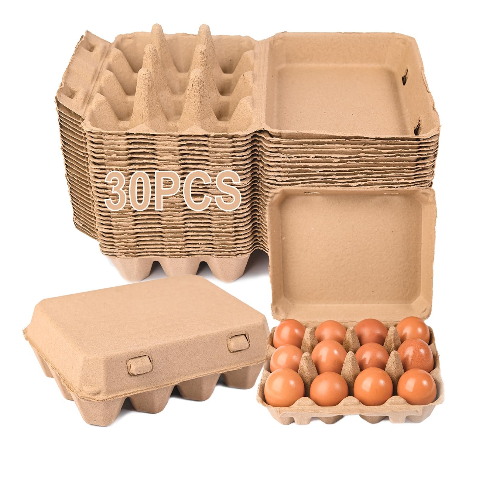 30 PCS Blank Pulp Egg Cartons, 12 Egg, 3x4 Square, Recycled, Sturdy, Bulk