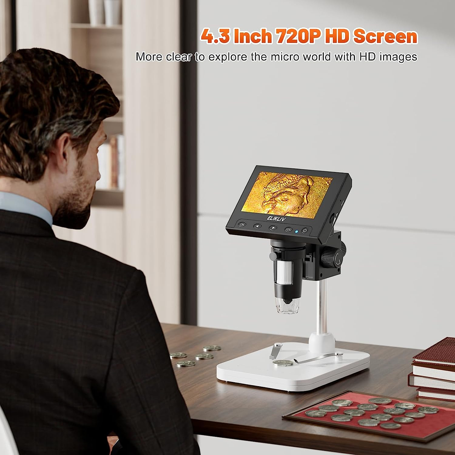Microscope, LCD Digital Coin Microscope 1000X, Coin Magnifier with 8 Adjustable