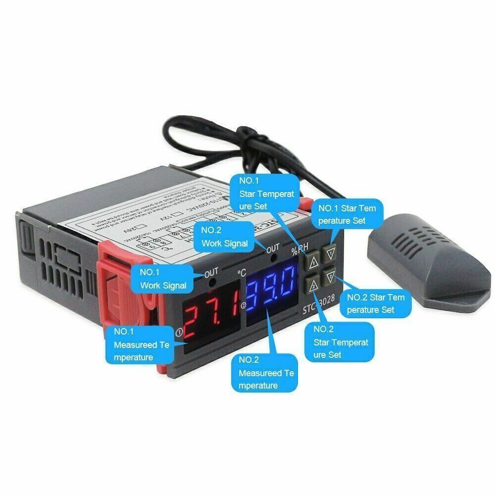 Digital STC-3028 AC 110-220V Dual LCD Temperature Humidity Controller Thermostat