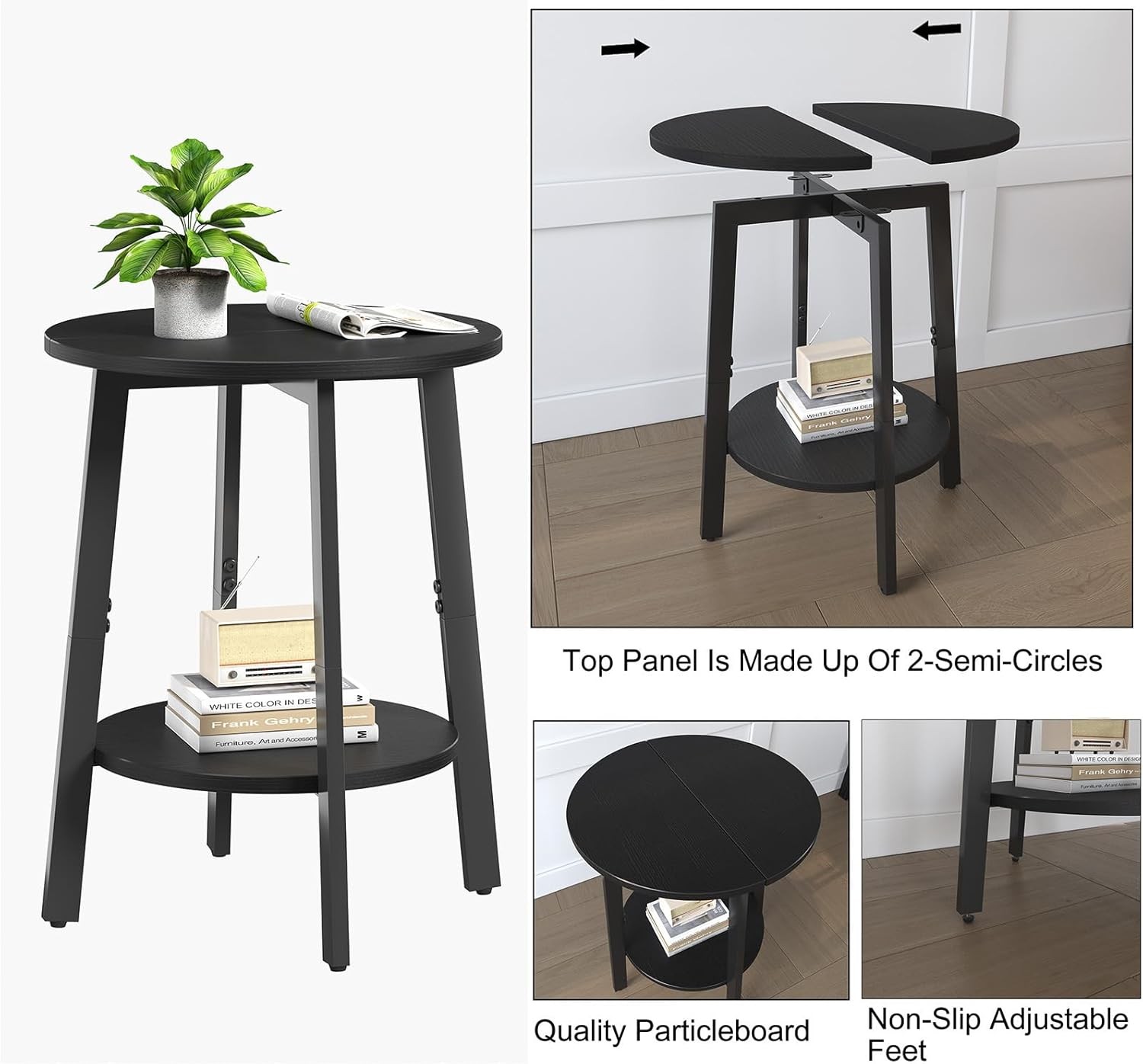 Side Table Set of 2 Small Round End Table W/ Storage Shelf Small Space 2-Tier