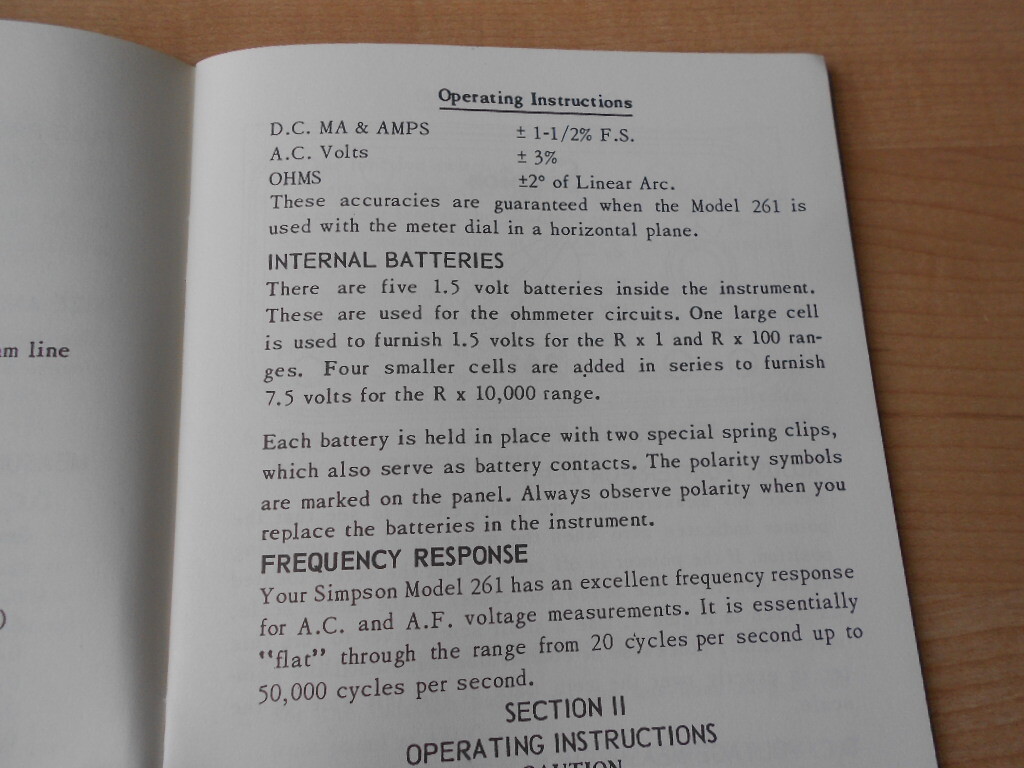 1963 Simpson 261 Volt-Ohm-Millammeter Operators Manual Original