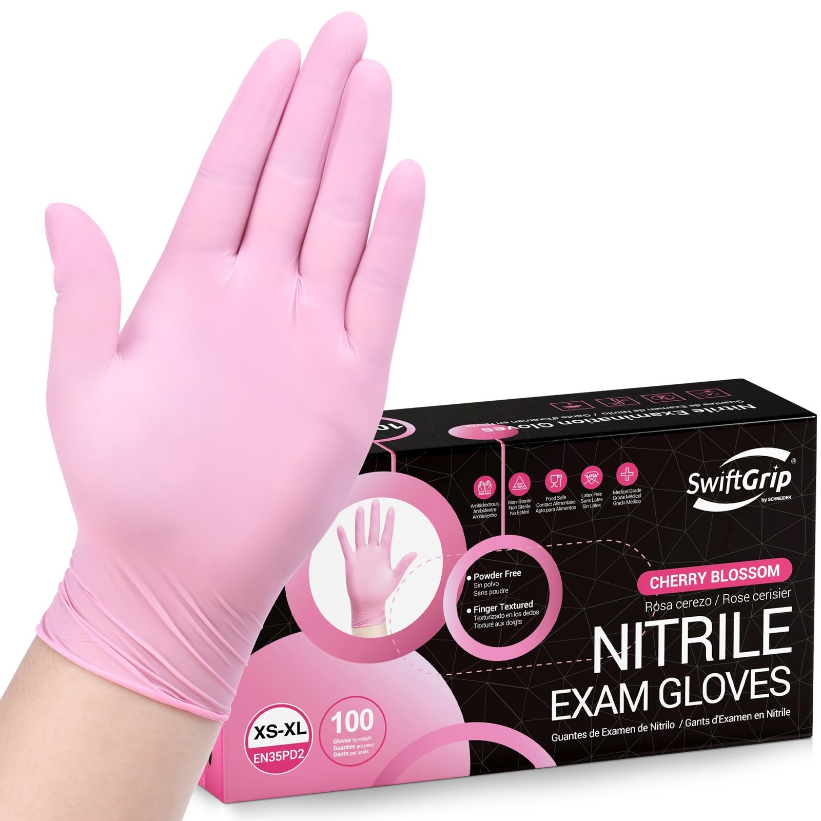 SwiftGrip Pink Nitrile Gloves, 3-mil, Industrial Gloves Disposable Latex Free...
