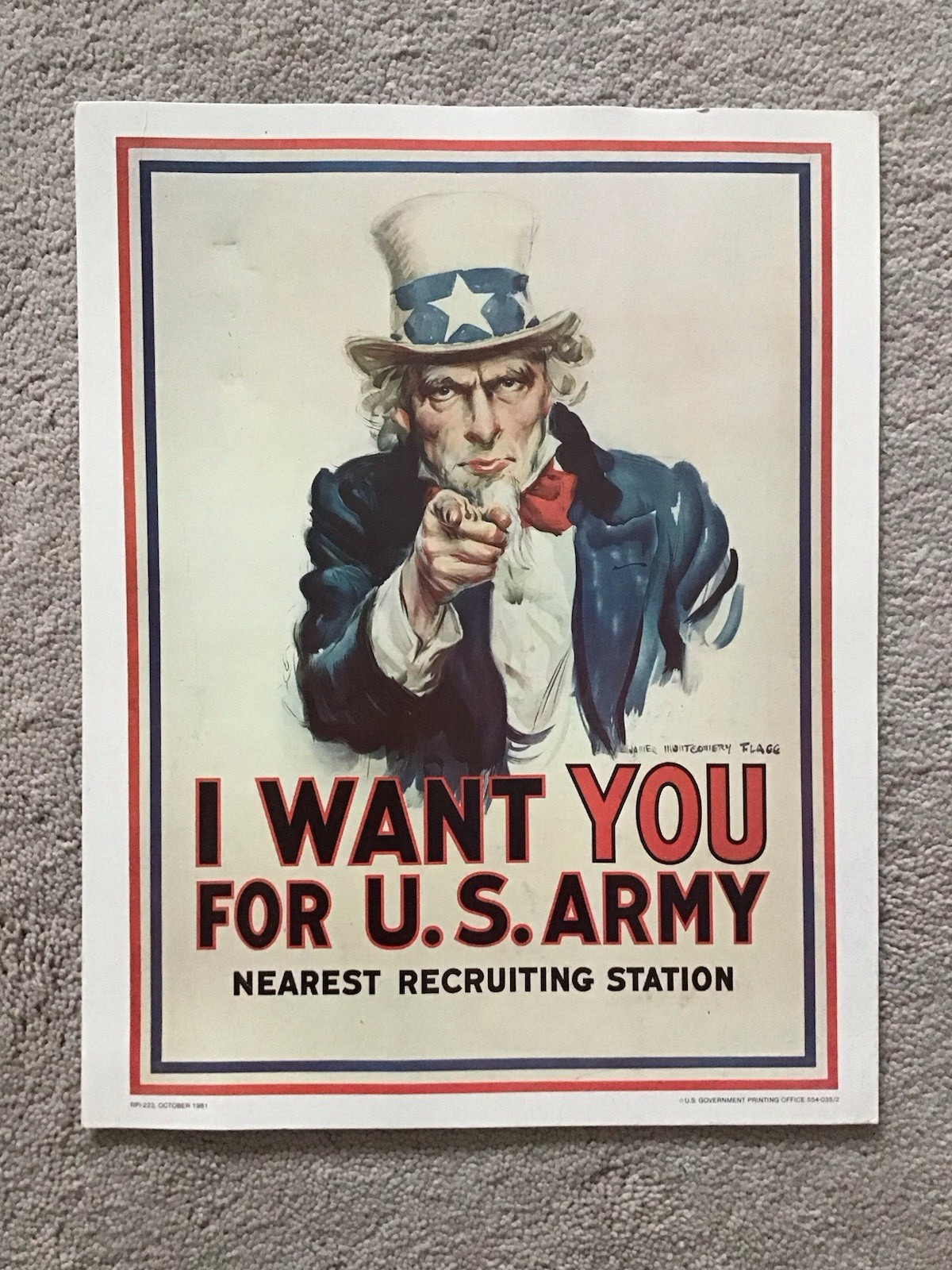 I WANT YOU FOR U.S. ARMY Nearest Recruiting Station 1981 Poster 14"x11" RPI-223