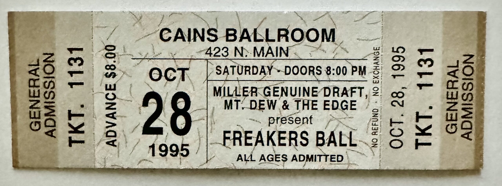 Freakers Ball Concert Ticket 1995 Tulsa Anthrax Ugly Kid Joe
