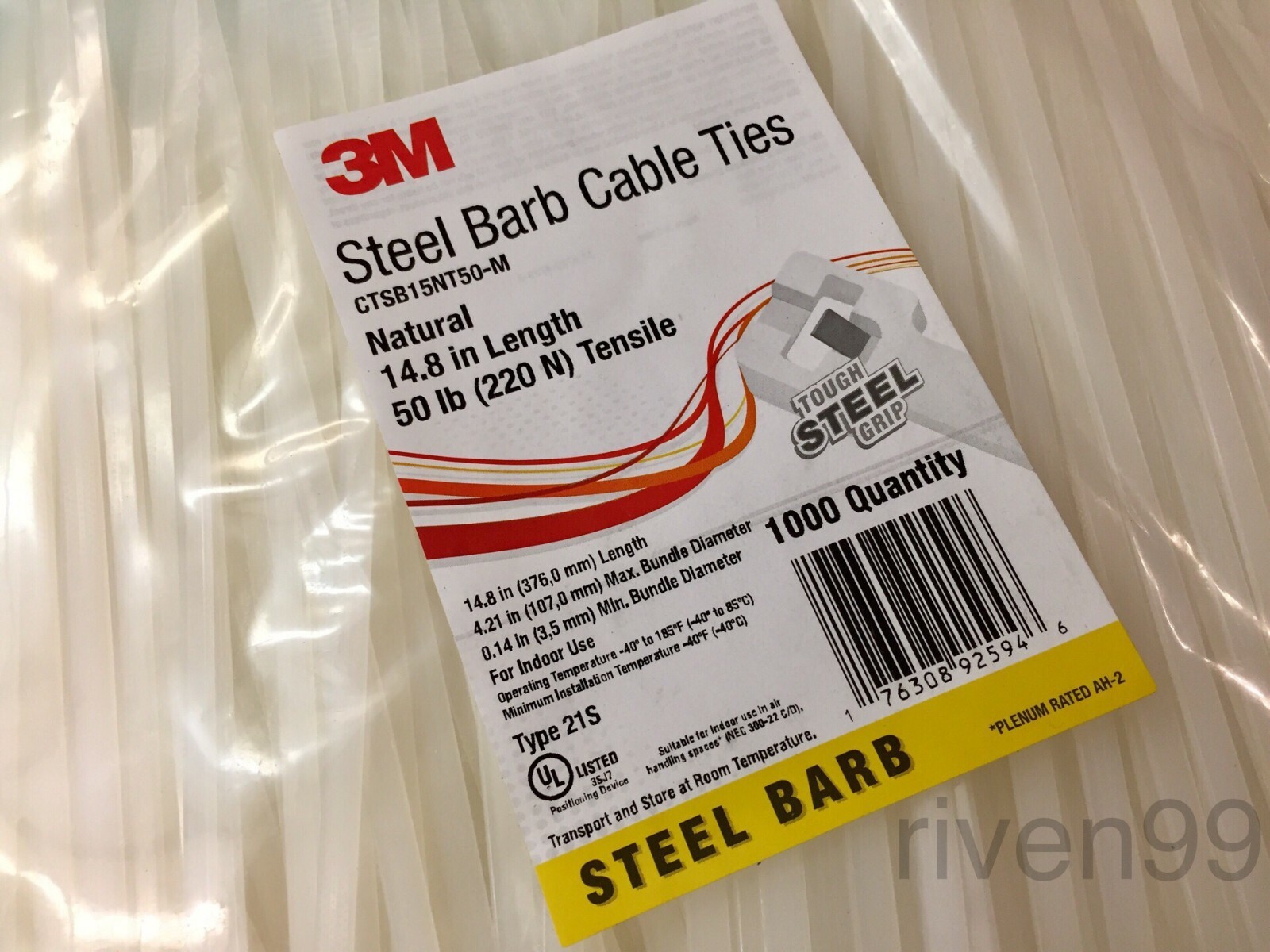 Lot of 3M Steel Barb Cable Ties, Nylon 6/6, 15" (14.8", 15.7"), Zip, (14",16")