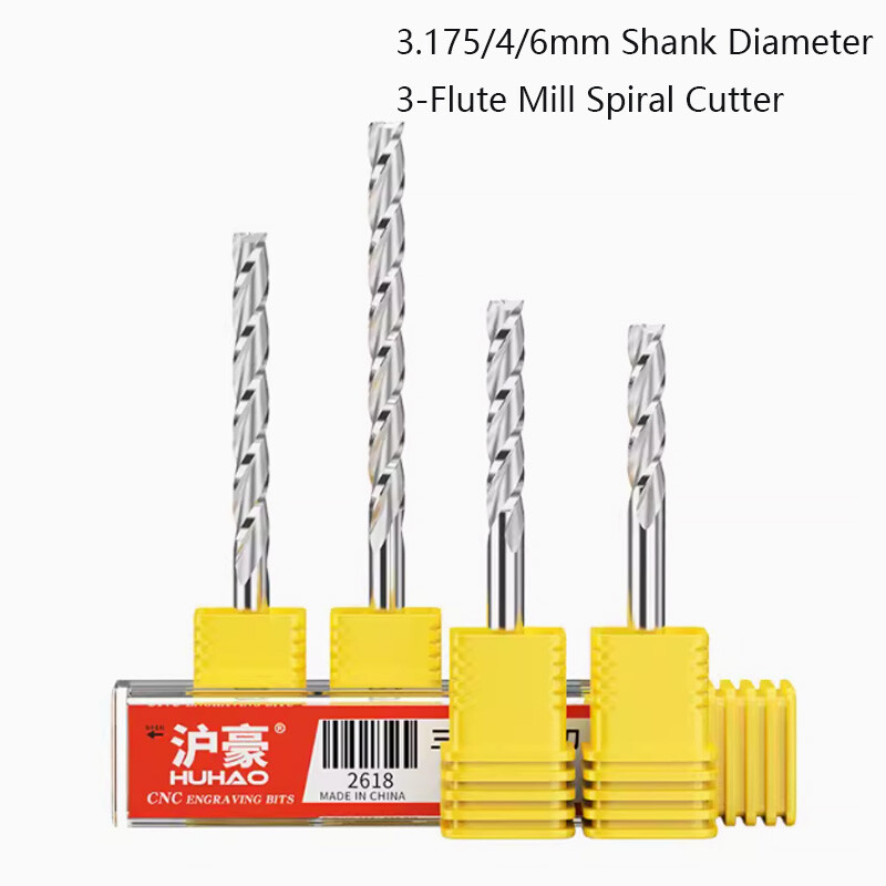 3.175/4/6mm Shank 3-Flute Mill Spiral Cutter CNC Router Bits Carving Knife Tool