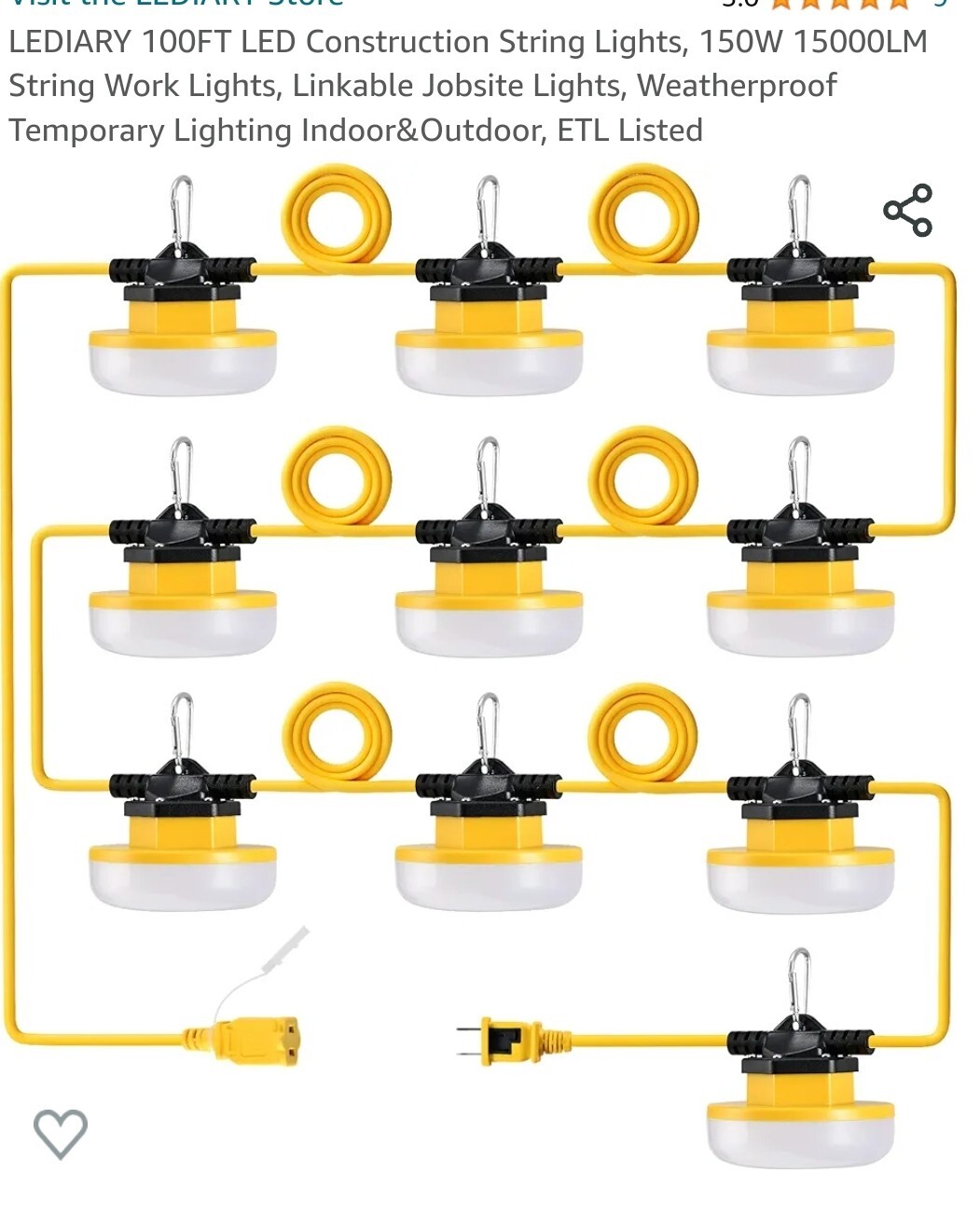 LED STRING WORK LIGHTS 100 FT BY LEDIARY