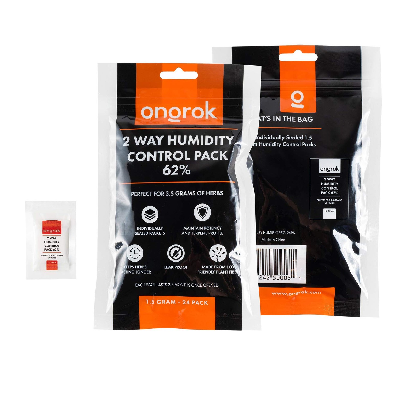 ONGROK 2 Way Humidity 1.5 Gram - for up to 1/8 Ounce | 24 pack, Orange