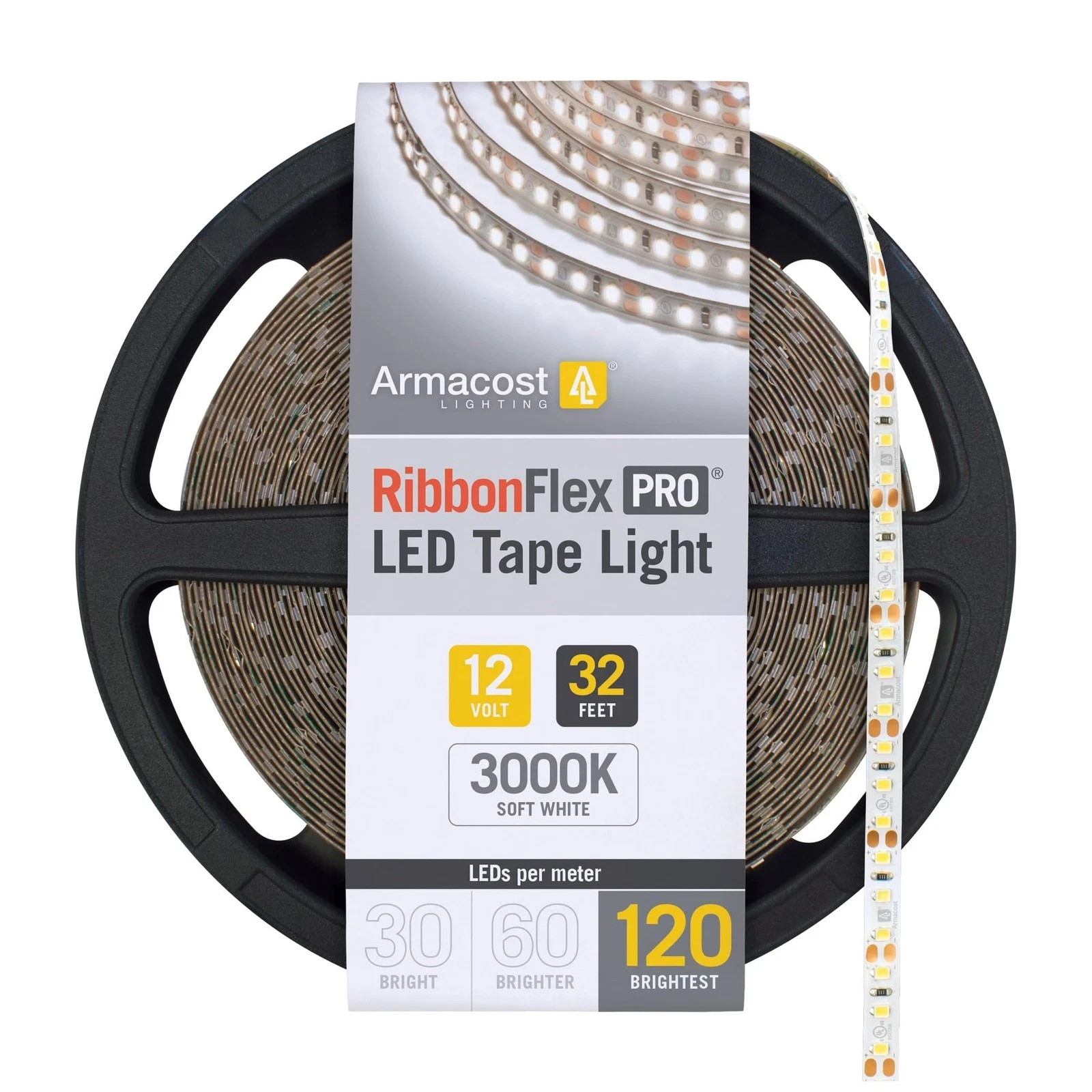 RibbonFlex Pro 12V White LED Strip Lights 120 LED/m, 3000K, 32.8 ft 143250