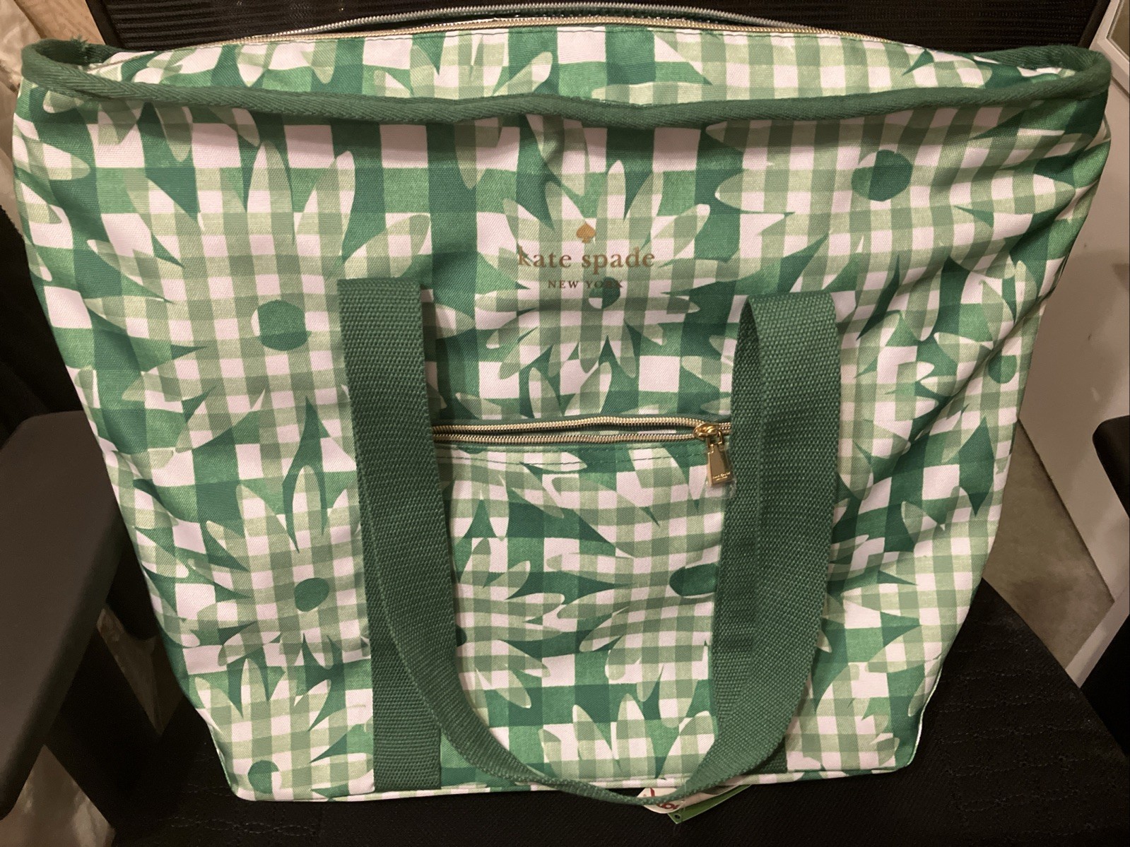 nwt Kate Spade New York Green Daisy Gingham Large Cooler Bag Insulated Travel