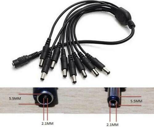 2pcs DC 1 Female to 8 Male Power Splitter Cable for CCTV Security Camera System