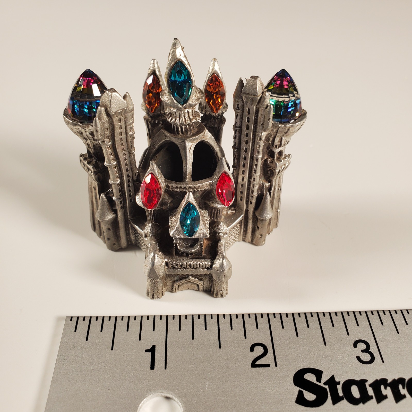 Vintage Rawcliffe Pewter Excalibur Castle Skull Crystals Figurine Sculpture 90s