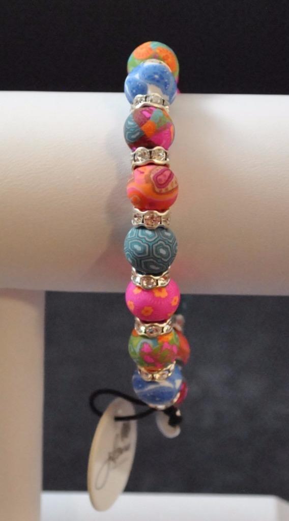 Jilzara Mosaic Crystal Stretch Bracelet Polymer Clay Beads Handcrafted G25