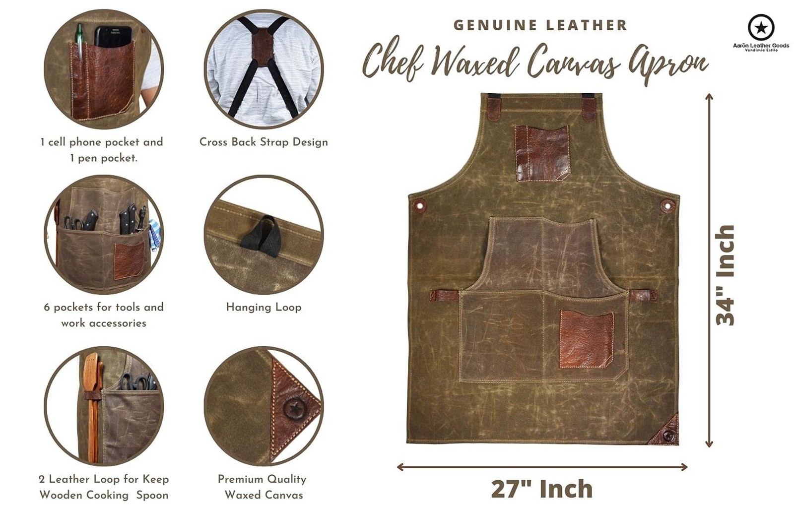 One Size Fits Utility Apron | Adjustable Cross-Back Straps | Multi-Use Shop A...