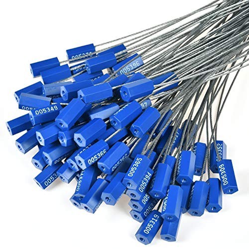 100 Tamper Proof Security Cable Seals - Numbered Pull Tight Steel Wire Tags for