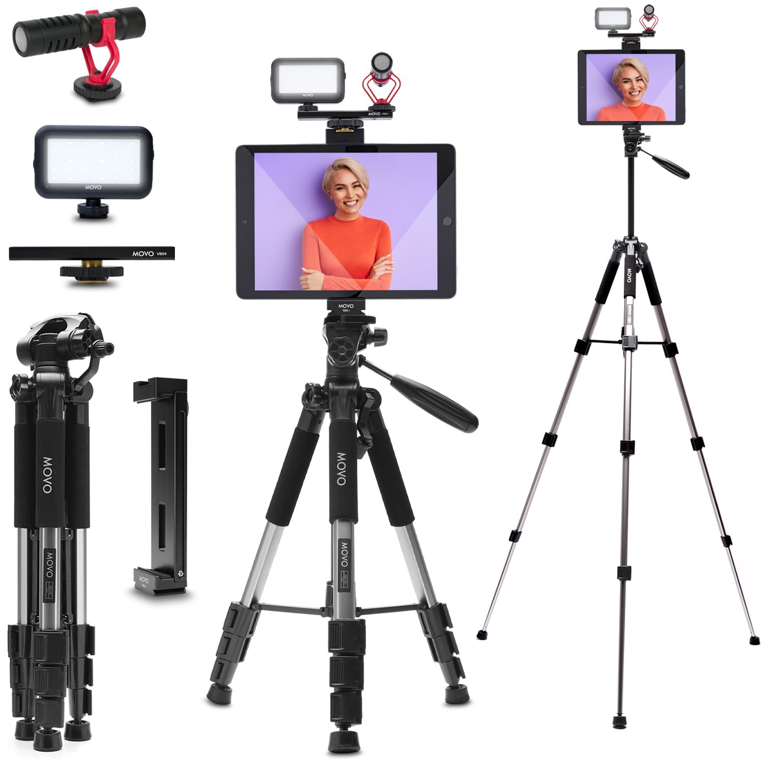 Vlogging Kit for iPad , , Mini & Android – Full-Size Tripod, Mic, Light & Mou...