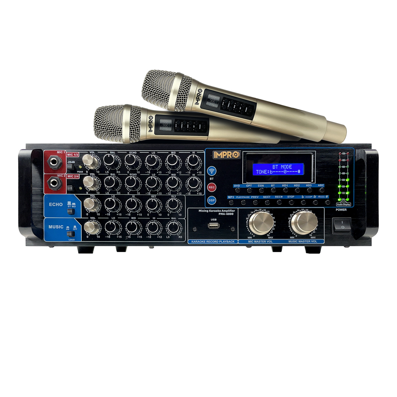 ImPro PMA-6800 800W Mixing Amplifier Bundle with ImPro UHF-88II Wireless Mics