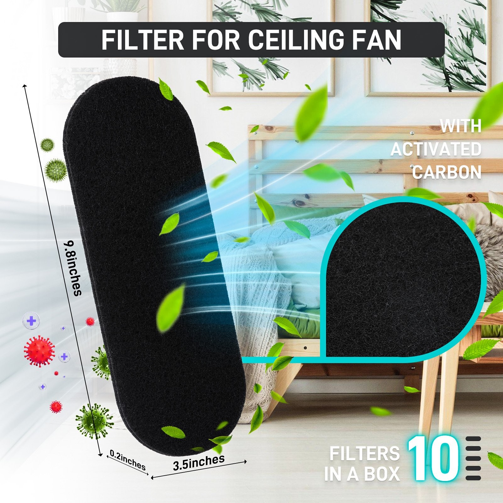 10Pcs Durable Ceiling Fan Filters for Blades - Universal Activated carbon Filter