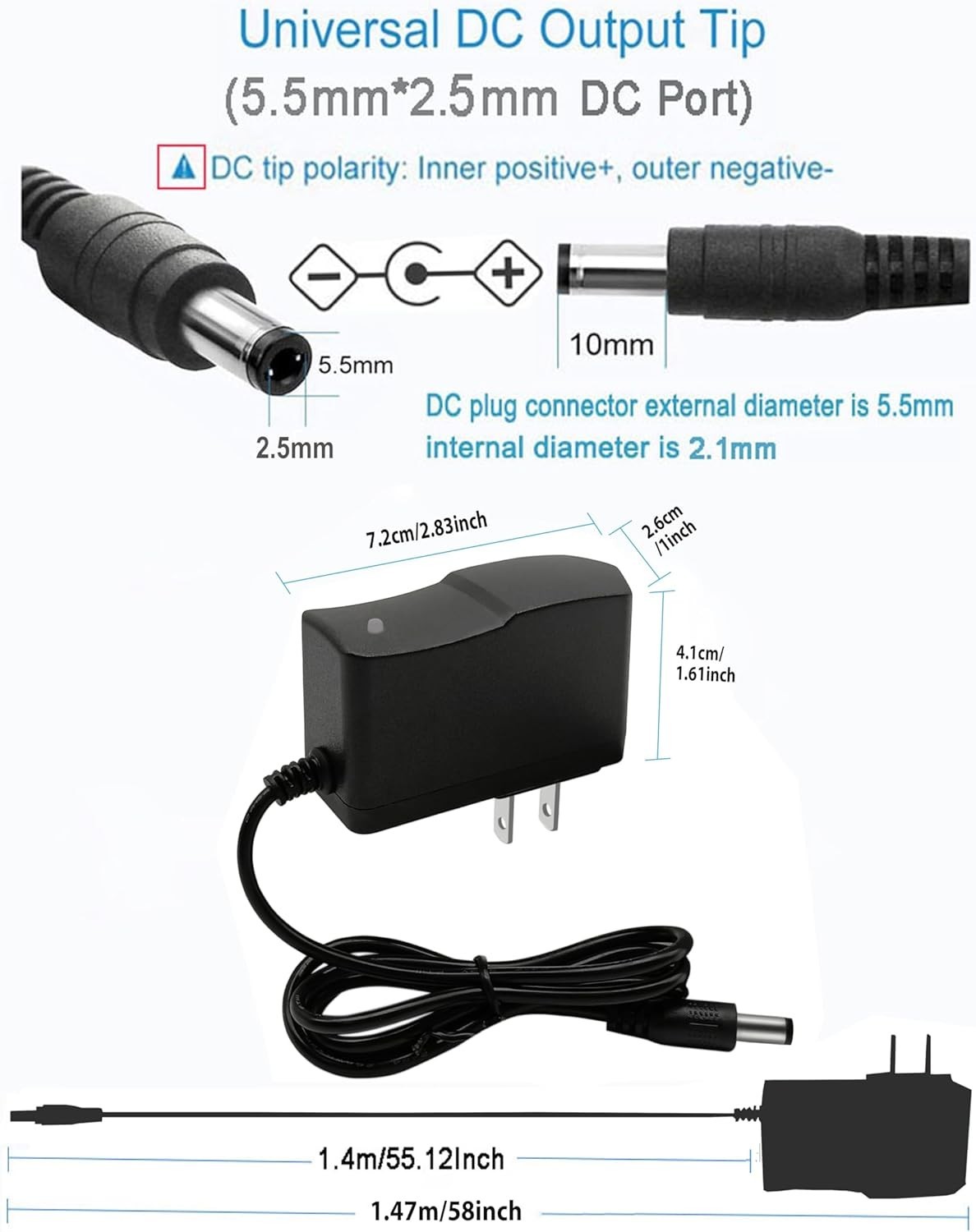 Versatile 9V 1A AC Adapter with 8 Interchangeable Tips for All Your Devices