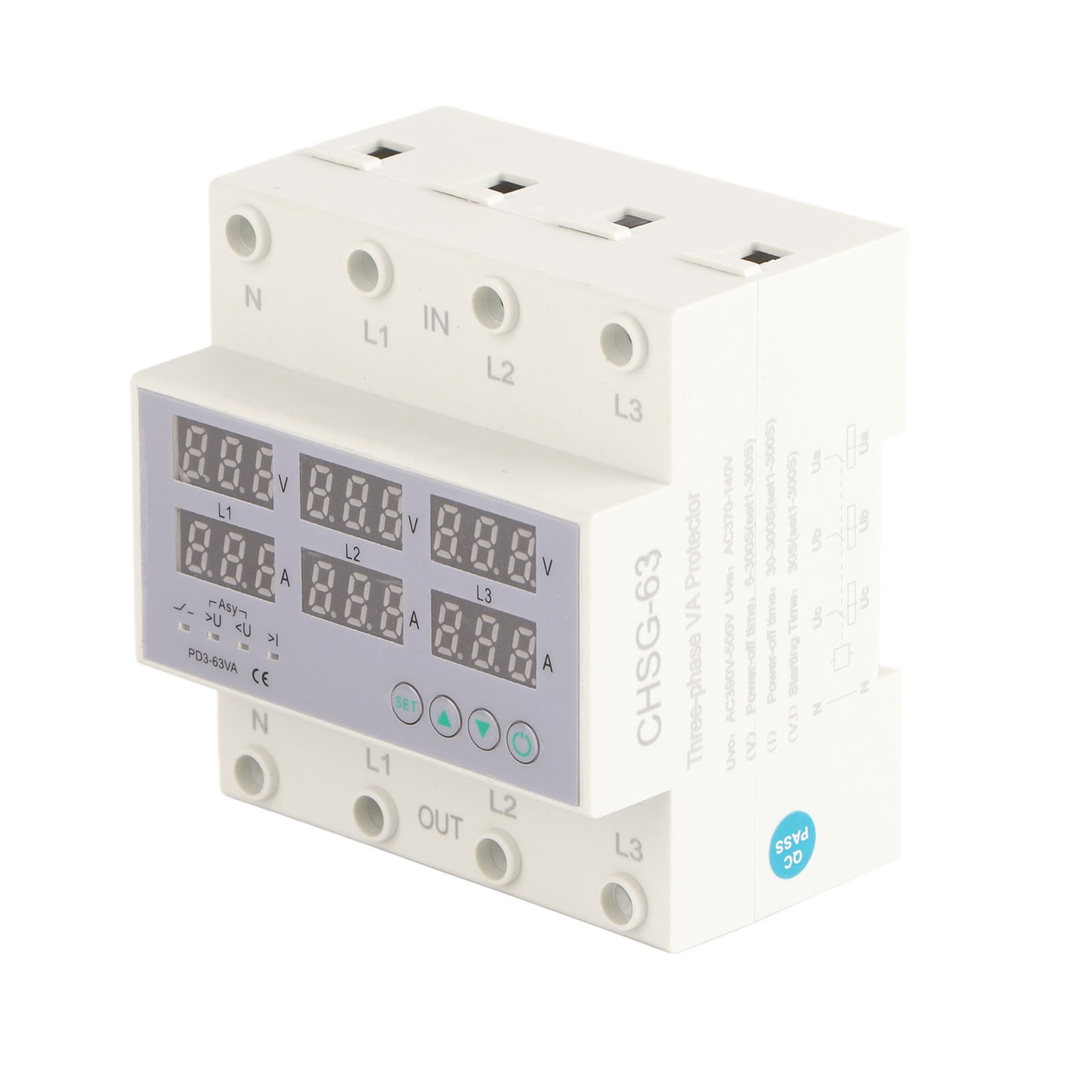 3 Phase DIN Rail Voltmeter Ammeter Automatic Overvoltage Protector 63A Part