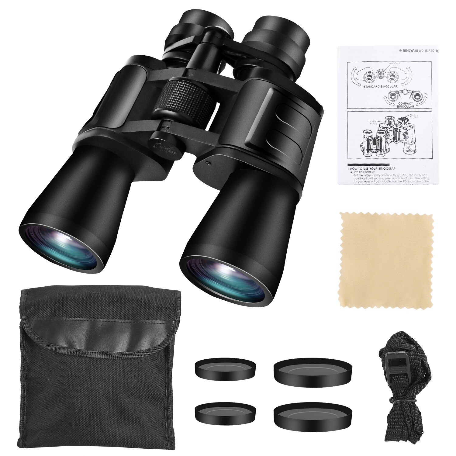 High Power Binocular for Adults w/ Low Light Night Vision, Compact Professional