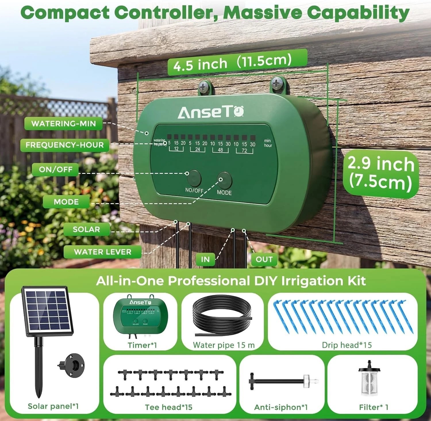 Solar Drip Irrigation System, Automatic Watering Kit with Split Design & Anti...