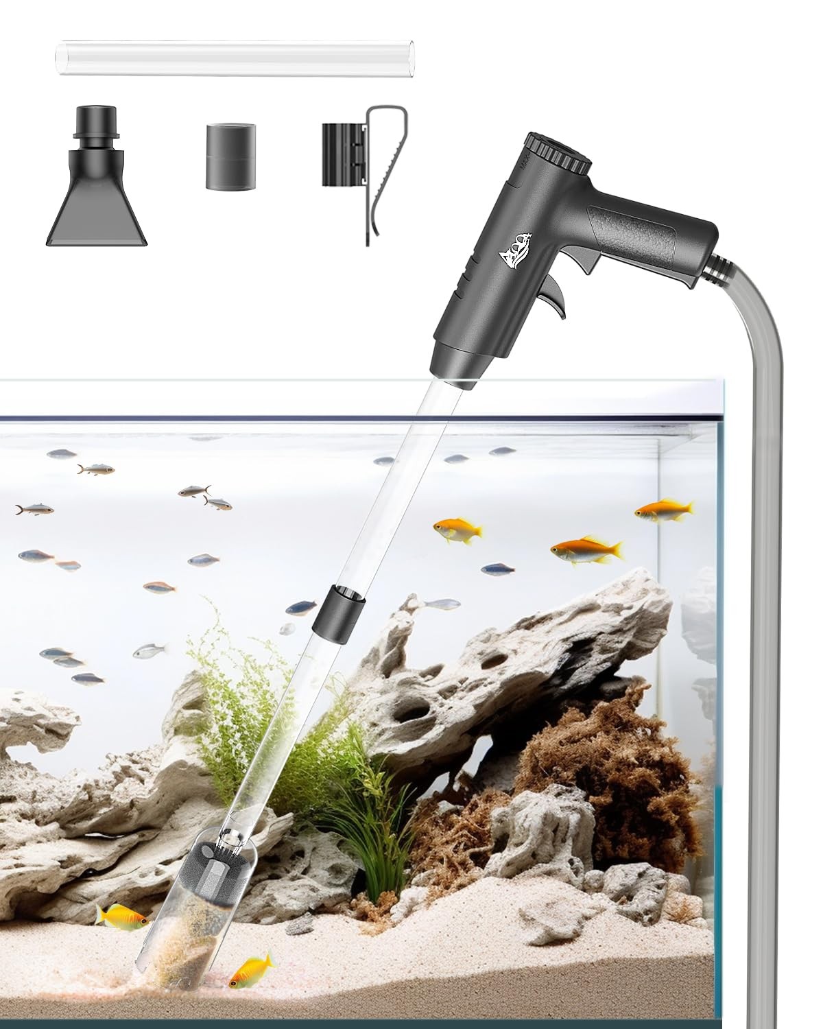 Aquarium Gravel Cleaner, 4-in-1 Upgrade Suction Power Manual Fish Tank Gravel...