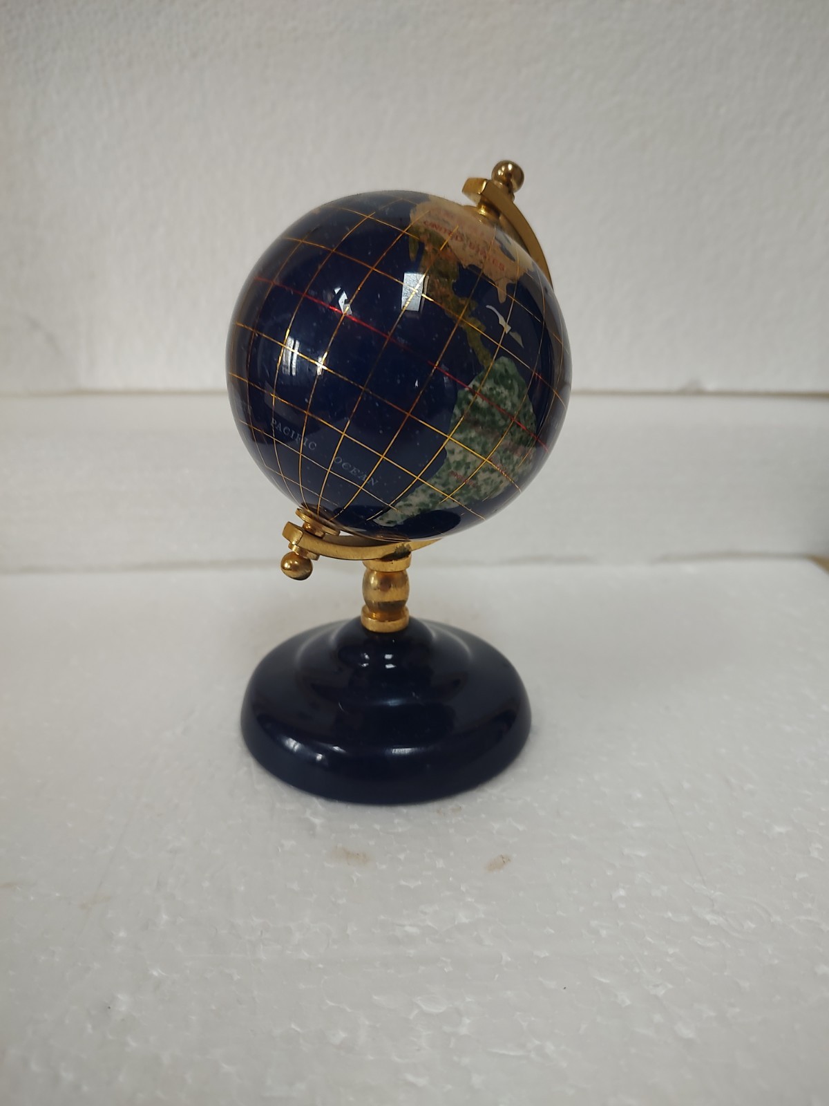 Lapis Globe Gold Tone Stand 5 Inch