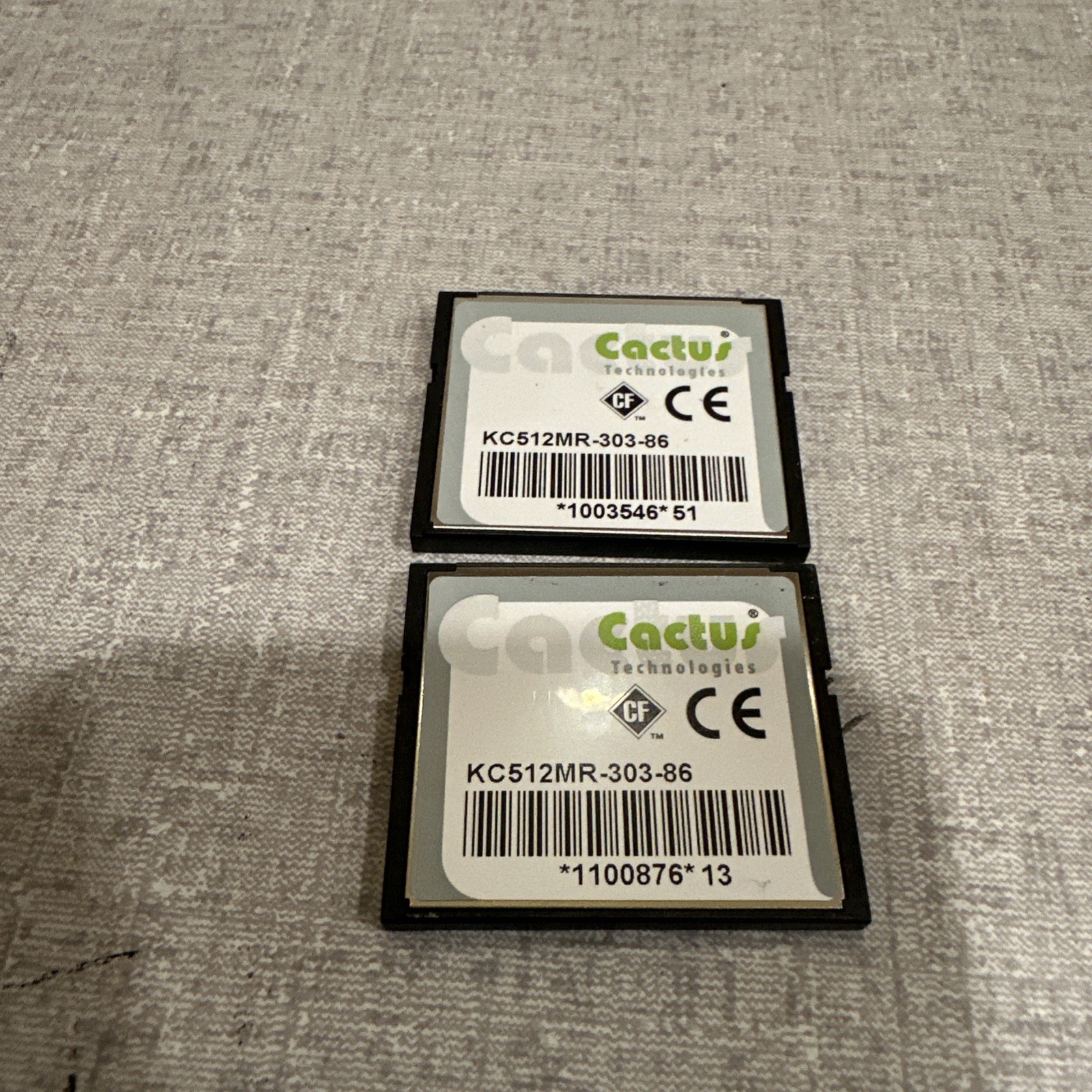 Lot Of 2 Cactus KC512MR-303-86 512 MB Compact Flash Industrial Grade